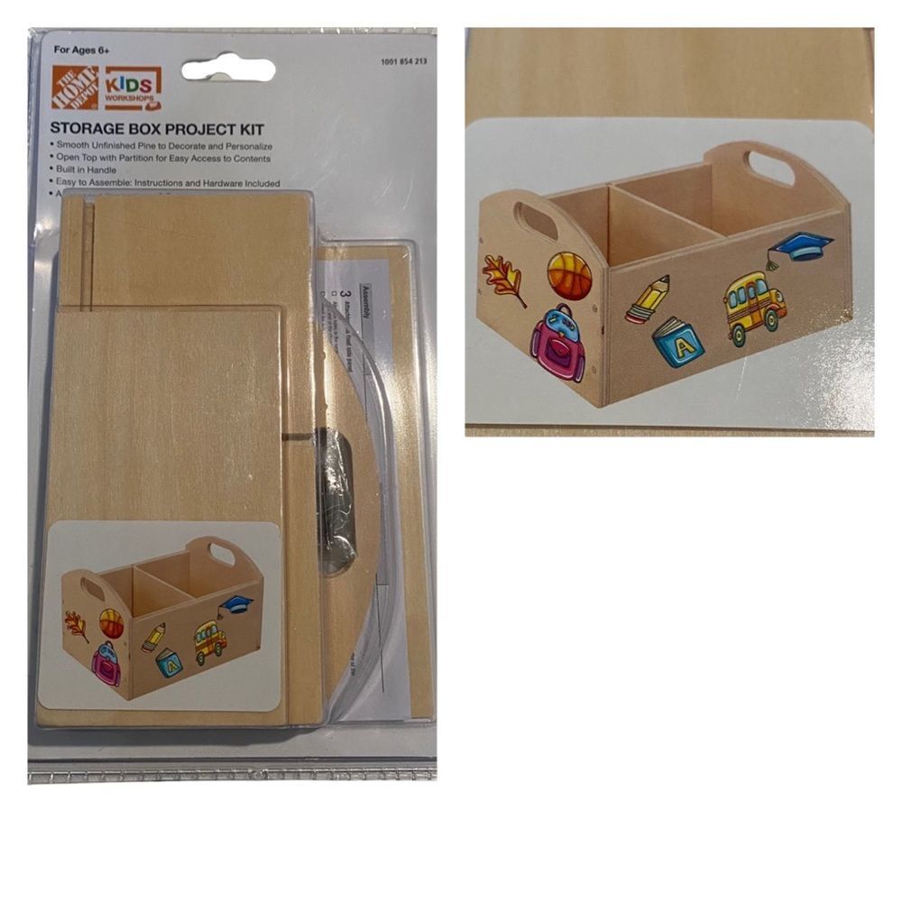 Home Depot Kids Storage Box Wood DIY Project Craft Kit NIP Wooden Crate